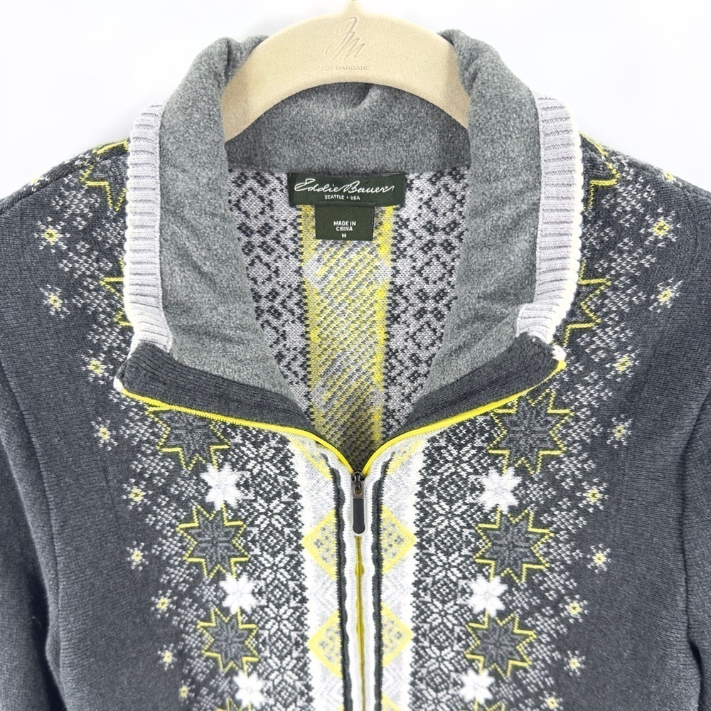 Eddie Bauer Sweater Jacket Womens Medium Fair Isle Nordic Ski Lodge Warm Soft - Picture 2 of 9